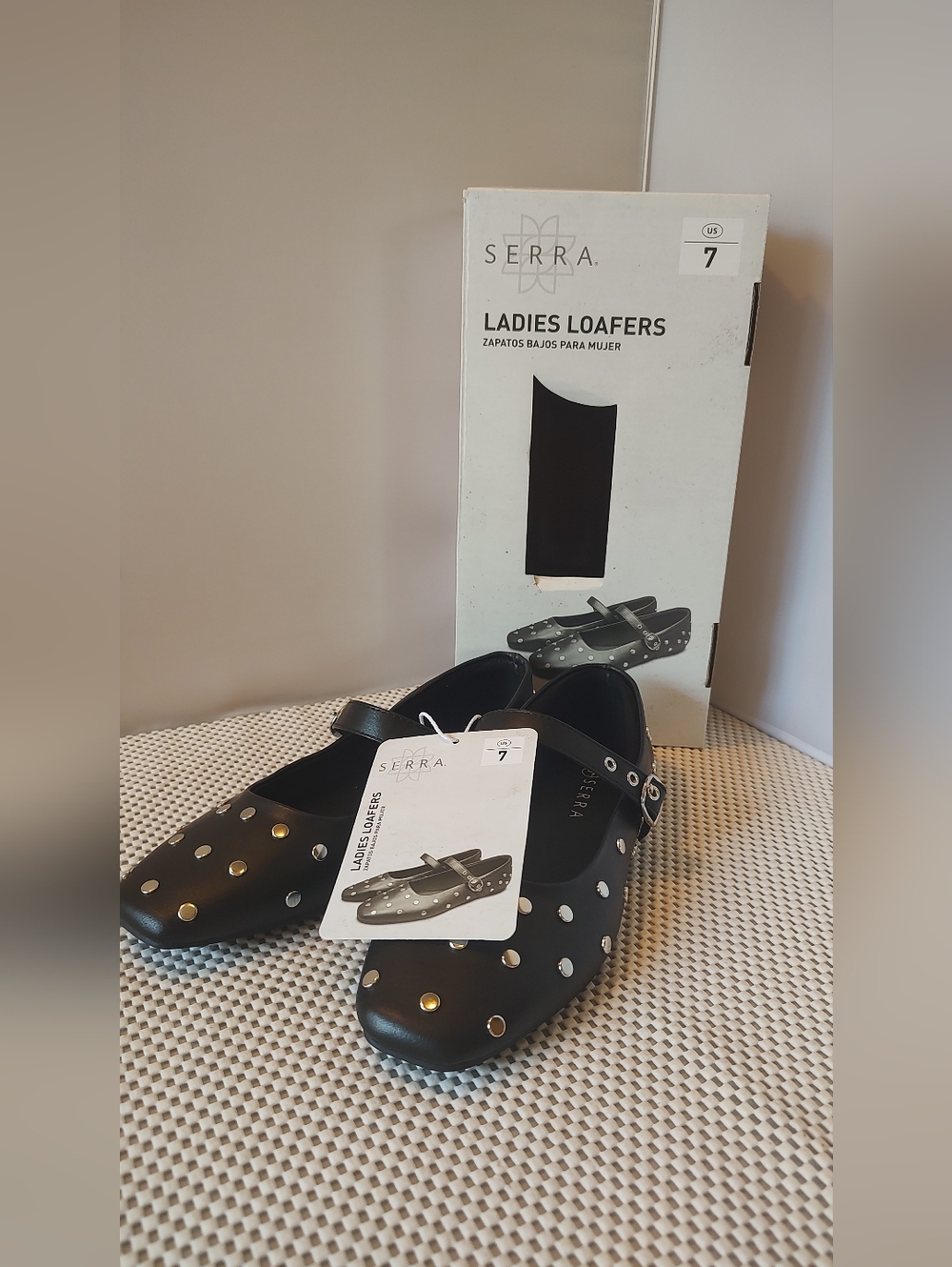 Serra Women's Size 7 Loafers Black Silver Polka Dots NWT Adjustable Buckle Aldi